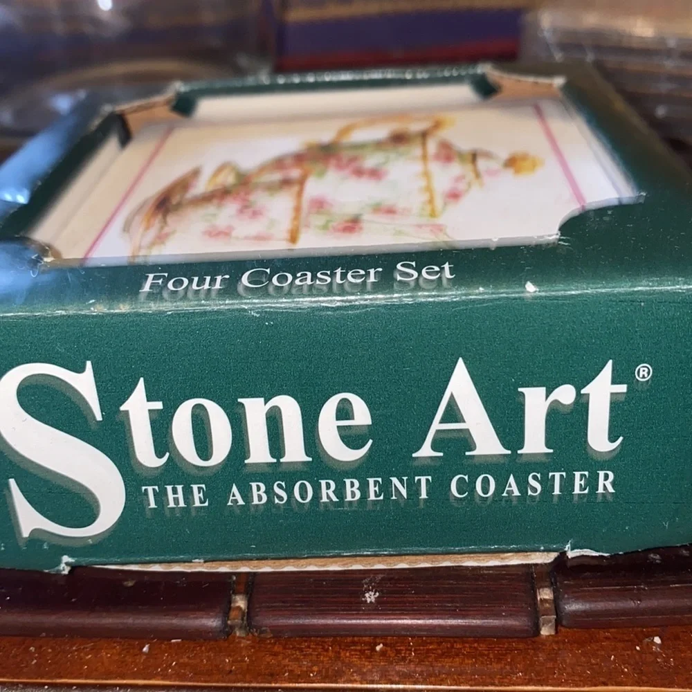 Stone Art the absorbent coaster teacup picture set of 4 new in box
